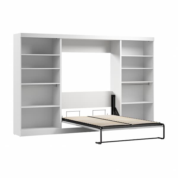 Bestar Pur Full Murphy Bed With 2 Shelving Units (131W) In White